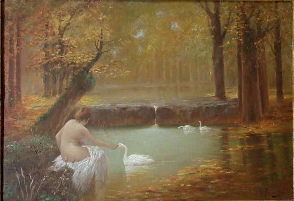 Nicola Forcella Le bain avec les cignes oil painting image